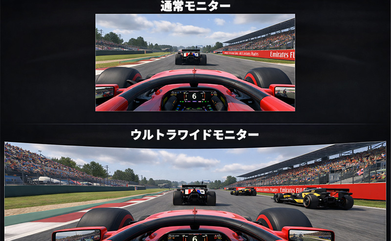 通常モニターとウルトラワイドモニターの視野の違い