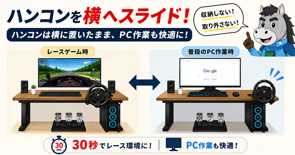 ハンコンは邪魔になる？普通のPCデスク環境で共存方法を考えてみた