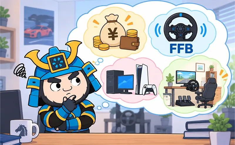 ハンコン導入前は、予算、FFB.ゲーム機器、部屋の状況を考えること